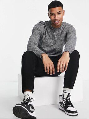 Selected Homme 100% organic cotton Crew Knit Sweater Heather Grey Ribbed jumpe